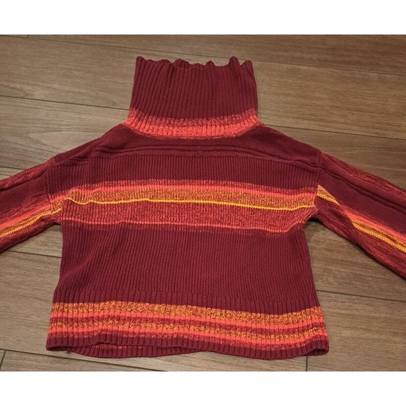 Free People Close to Me Red Turtleneck Sweater Flare Fringe Sleeve Size Large - Picture 2 of 13